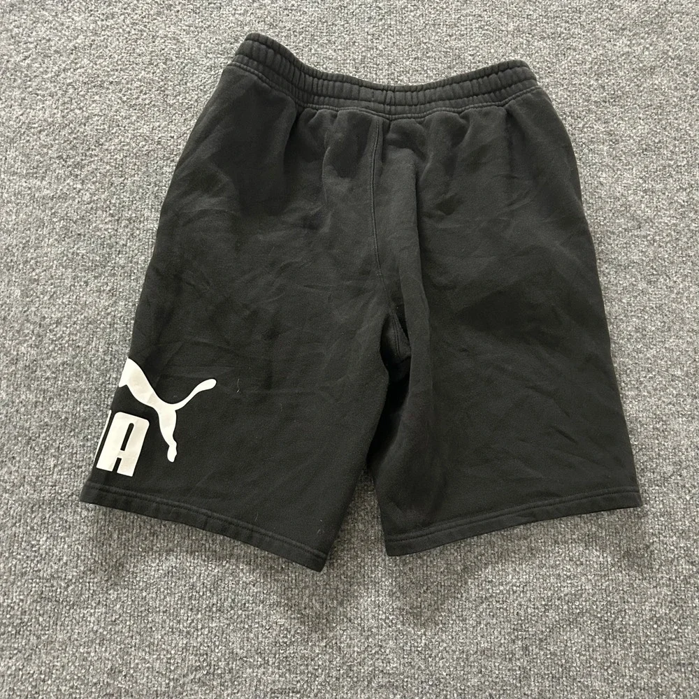 Puma Sweat Shorts Mens Size S Black Graphic Logo Athletic Drawstring Comfort
